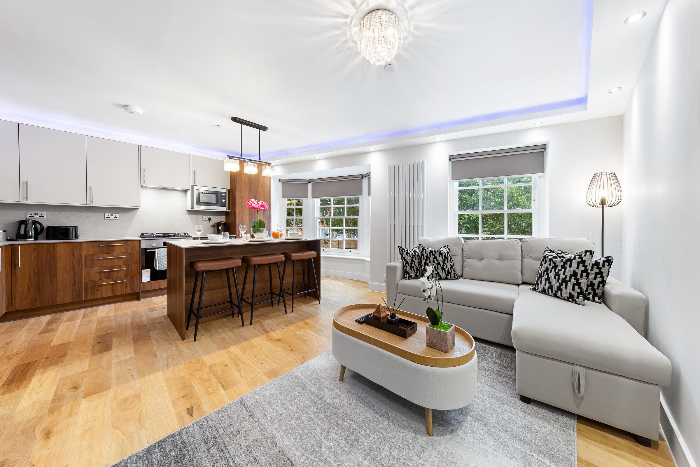 Kitchen island with bar stools