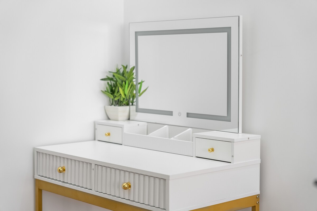 Dressing table with LED mirror