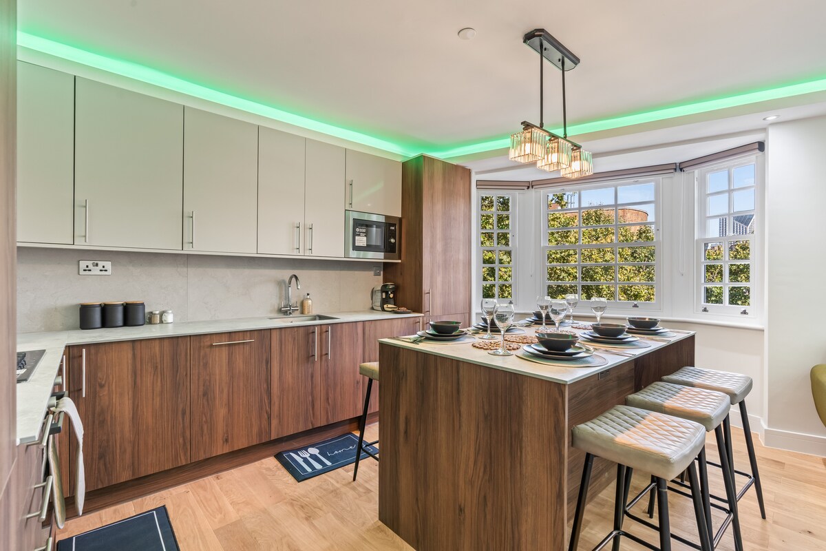 Kitchen island set for dinner