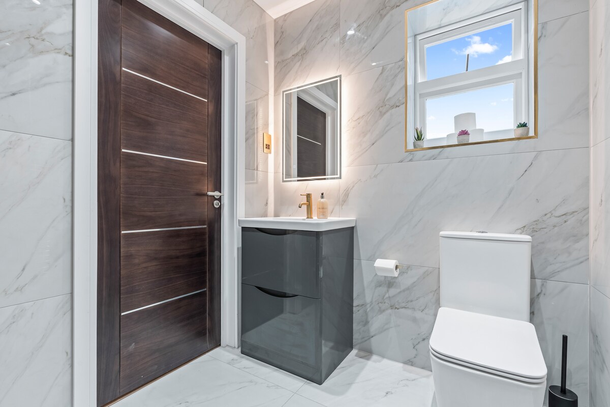 Bathroom vanity and window